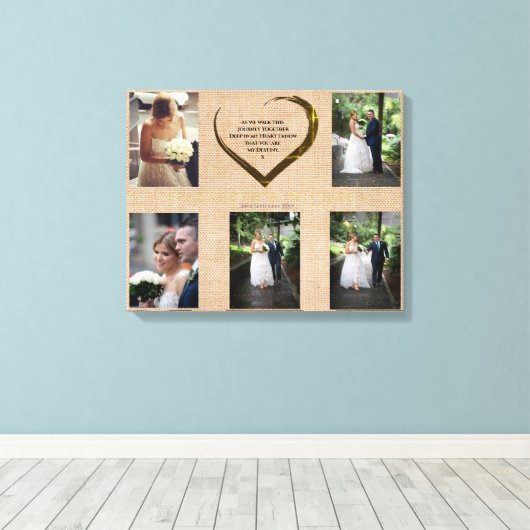 Weddenfoto Collage Rustic Hessian Heart Quote Canvas Afdruk (Insitu (Houten vloer))