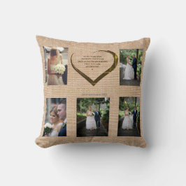 Weddenfoto Collage Rustic Hessian Heart Quote Kussen