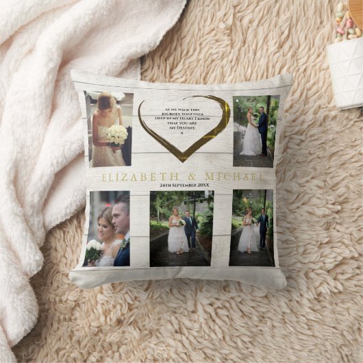 Weddenfoto collage Rustic Simple Heart Quote Kussen (Deken)