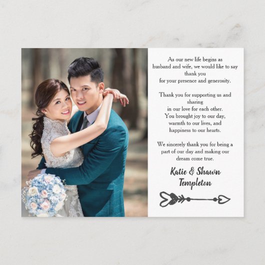 Weddenfoto Dank je dubbelzijdig Briefkaart (Achterkant)