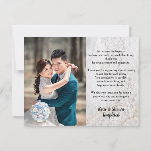 Weddenfoto Dank je dubbelzijdige faux kant (Achterkant)