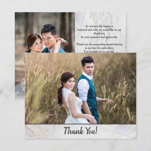 Weddenfoto Dank je dubbelzijdige faux kant (Voorkant / Achterkant)