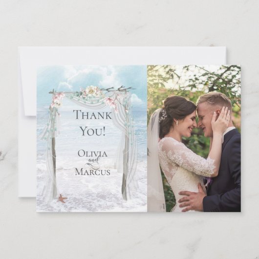 Weddenfoto | Elegant Beach Driftwood Arbor Bedankkaart (Voorkant)