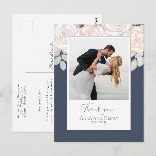 Weddenfoto Elegant Bedankt Stlate Blue Briefkaart (Voorkant / Achterkant)