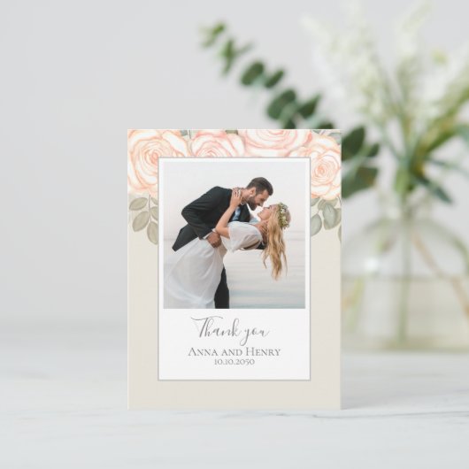 Weddenfoto Elegant Blush Sage Bedankt Briefkaart (Staand voorkant)