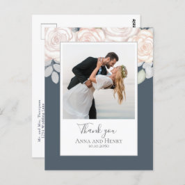Weddenfoto Elegant Dank je Floral Grey Briefkaart