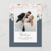 Weddenfoto Elegant Dank je Floral Grey Briefkaart (Voorkant)