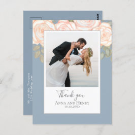 Weddenfoto Elegant Dusty Blue Hartelijk dank Briefkaart