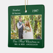 Weddenfoto en Jaar groen geheugen Keramisch Ornament (Links)