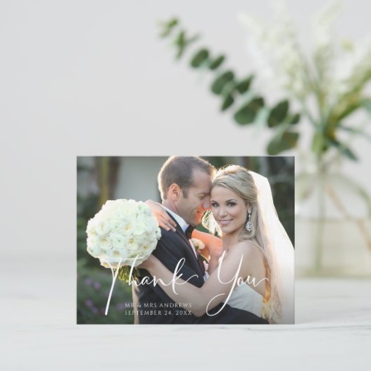 Weddenfoto Front | Achterzijde Paars chassis Bedankkaart (Staand voorkant)