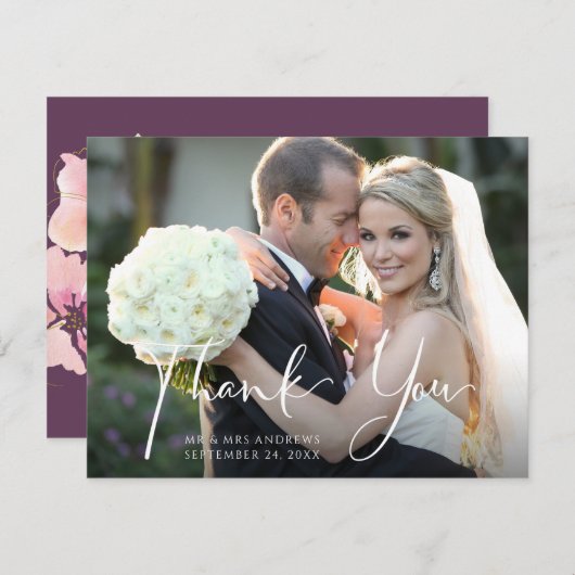 Weddenfoto Front | Achterzijde Paars chassis Bedankkaart (Voorkant / Achterkant)