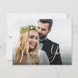 Weddenfoto Front | Blauw en witte Floral terug Bedankkaart