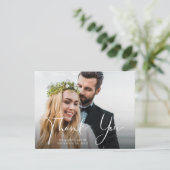 Weddenfoto Front | Blauw en witte Floral terug Bedankkaart (Staand voorkant)