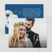 Weddenfoto Front | Blauw en witte Floral terug Bedankkaart (Voorkant / Achterkant)
