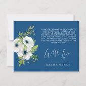 Weddenfoto Front | Blauw-witte Floral terug Bedankkaart (Achterkant)