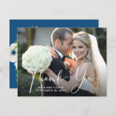 Weddenfoto Front | Blauw-witte Floral terug Bedankkaart (Voorkant / Achterkant)
