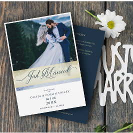 Weddenfoto gewoon gehuwd met hand Letterd citaat Kaart