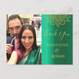 Weddenfoto Green Gold Indian Style Hartelijk dank Briefkaart