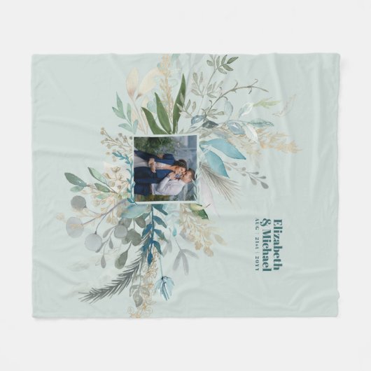 Weddenfoto GREENERY Modern Custom Chic Fleece Deken (Voorkant (Horizontaal))