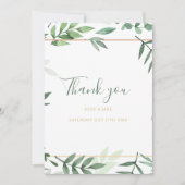 Weddenfoto, groene bladeren bruiloft bedankkaart (Voorkant)