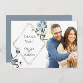 Weddenfoto Hartelijk dank | Dusty Blue Floral Bedankkaart (Voorkant / Achterkant)