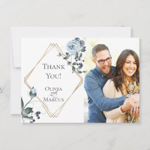 Weddenfoto Hartelijk dank   Dusty Blue Floral Bedankkaart