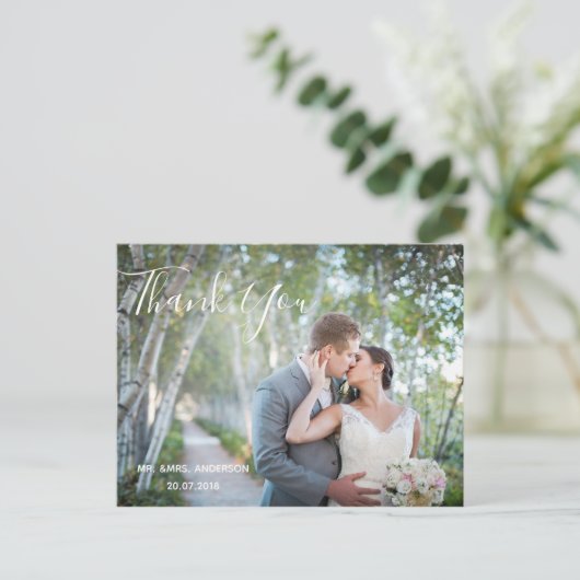 Weddenfoto Hartelijk dank | Elegant Script Briefka Briefkaart (Staand voorkant)