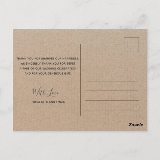 Weddenfoto Hartelijk dank | Elegant Script Briefka Briefkaart (Achterkant)