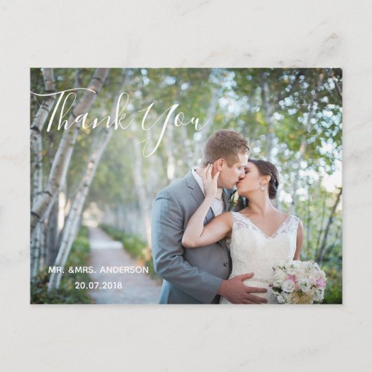 Weddenfoto Hartelijk dank | Elegant Script Briefka Briefkaart (Voorkant)