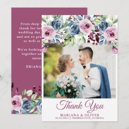 Weddenfoto Hartelijk dank! Kaart Navy Blue Wine Fl