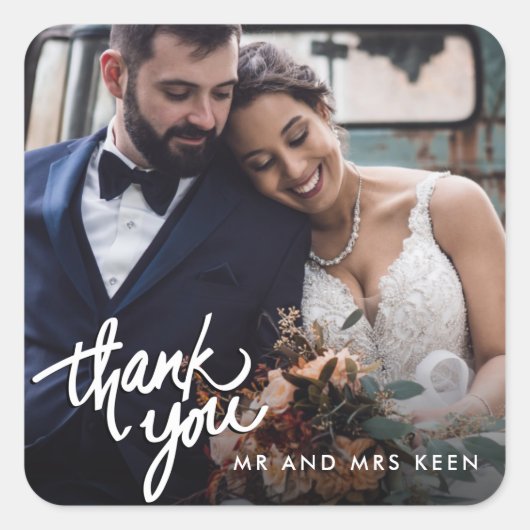 Weddenfoto Hartelijk dank Vierkante Sticker (Voorkant)