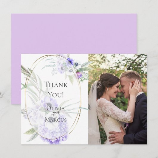 Weddenfoto Hartelijk dank | Violet Anemone Floral Bedankkaart (Voorkant / Achterkant)