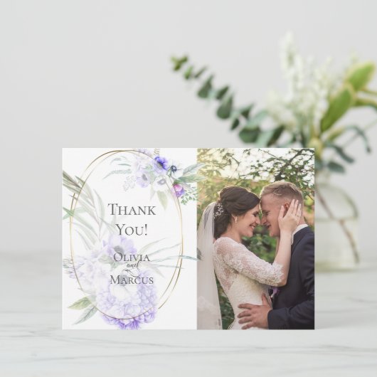 Weddenfoto Hartelijk dank | Violet Anemone Floral Bedankkaart (Staand voorkant)