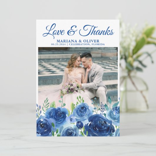 Weddenfoto Hartelijk dank voor uw kaart Navy Blue  (Staand voorkant)