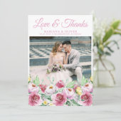 Weddenfoto Hartelijk dank voor uw kaart Roze Gele  (Staand voorkant)