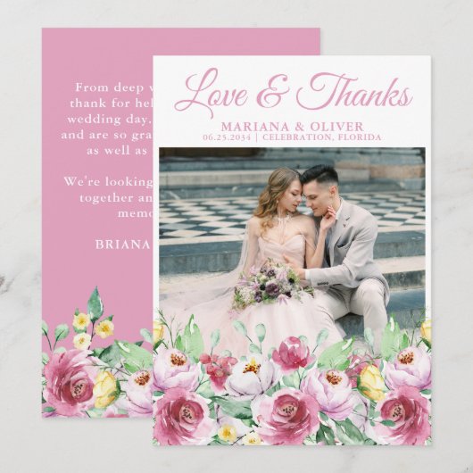 Weddenfoto Hartelijk dank voor uw kaart Roze Gele  (Voorkant / Achterkant)