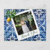 Weddenfoto Lemon Blue Tile Elegant Hartelijk dank Briefkaart (Voorkant)