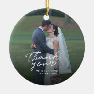 Weddenfoto met handschrift Hartelijk dank Keramisch Ornament