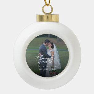 Weddenfoto met handschrift Hartelijk dank Keramische Bal Ornament