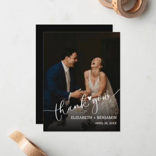 Weddenfoto met handschrift Hartelijk dank Notitiekaartje (Voorkant / Achterkant in situ)