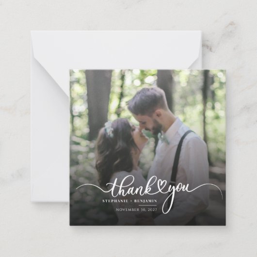 Weddenfoto met handschrift Hartelijk dank Notitiekaartje (Voorkant)