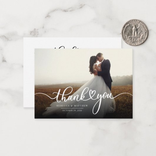 Weddenfoto met handschrift Hartelijk dank Notitiekaartje (Voorkant / Achterkant in situ)