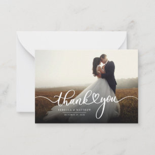 Weddenfoto met handschrift Hartelijk dank Notitiekaartje