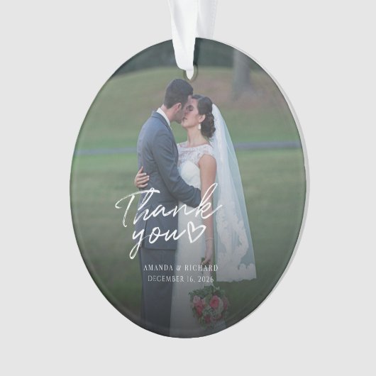 Weddenfoto met handschrift Hartelijk dank Ornament (voorkant)
