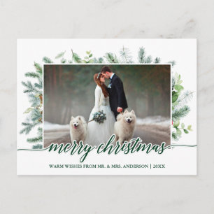 Weddenfoto met kerstpine Greenery Briefkaart