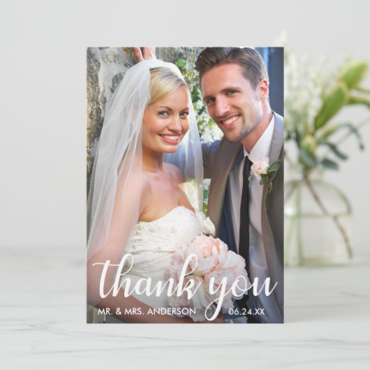 Weddenfoto | Modern script - Hartelijk dank - kaar Kaart (Staand voorkant)