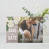 Weddenfoto Save the Date Hydrangeas Lights Wood (Staand voorkant)