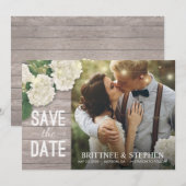 Weddenfoto Save the Date Hydrangeas Lights Wood (Voorkant / Achterkant)