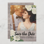 Weddenfoto Save the Date Hydrangeas Lights Wood (Voorkant / Achterkant)