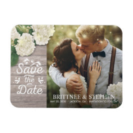 Weddenfoto Save the Date Hydrangeas Lights Wood Magneet